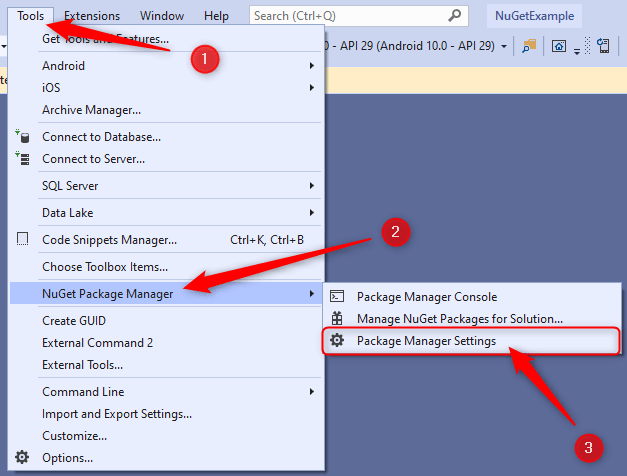 Tools>NuGet Package Manager>Package Manager Settings