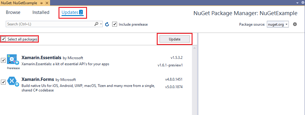 Tüm Nuget Paketlerini Güncelleyin