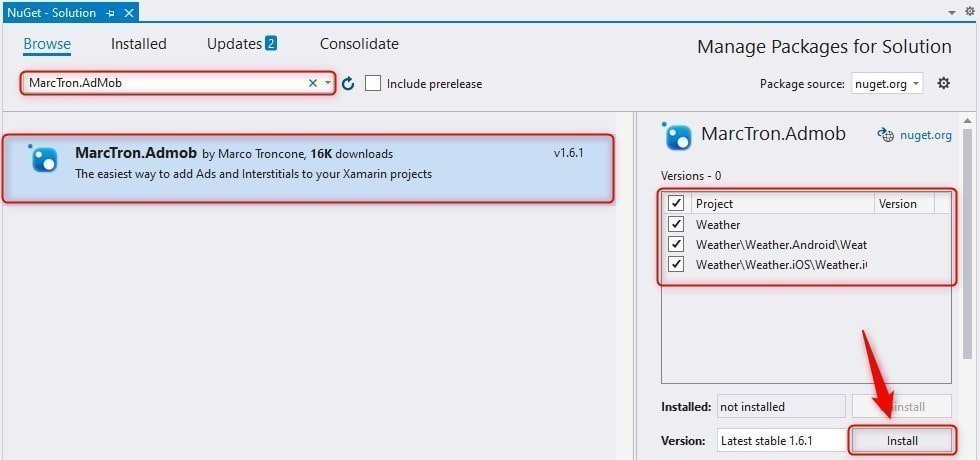 Xamarin.Forms MarcTron AdMob NuGet Paketi
