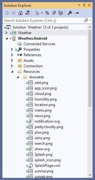 Xamarin.Forms Weather App Resources drawable folder