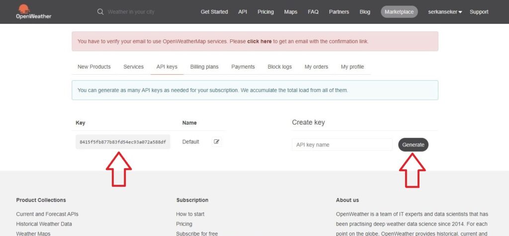 openweathermap generate API key