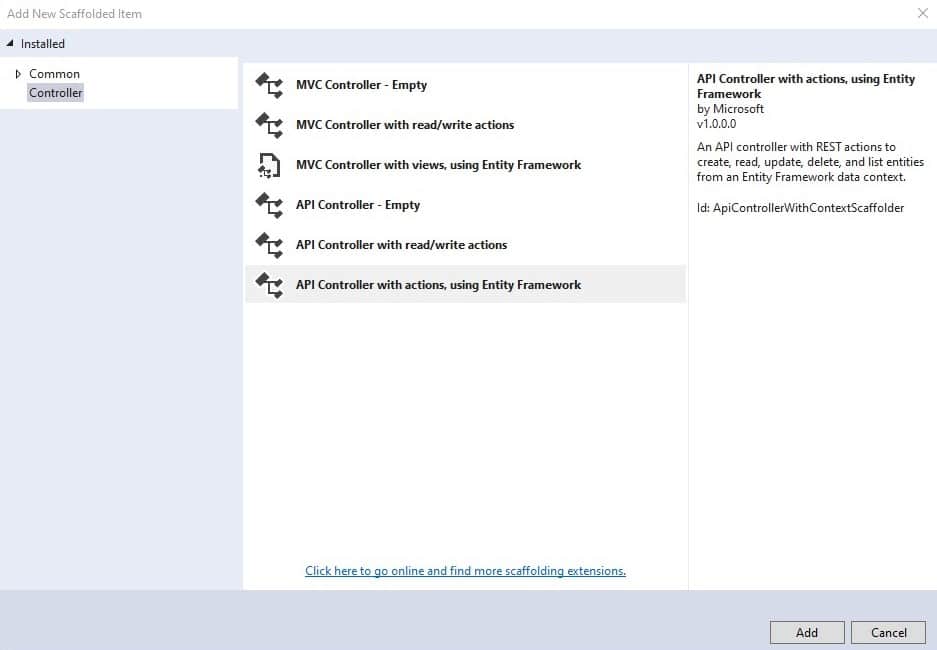 Add New Controller Using Entity Framework