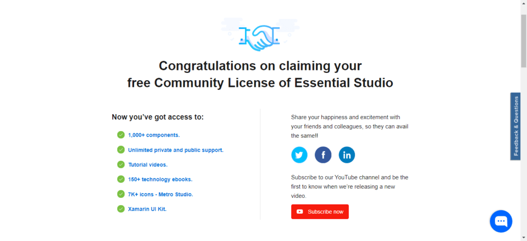 Congratulations on claiming your free Community License of Essential Studio