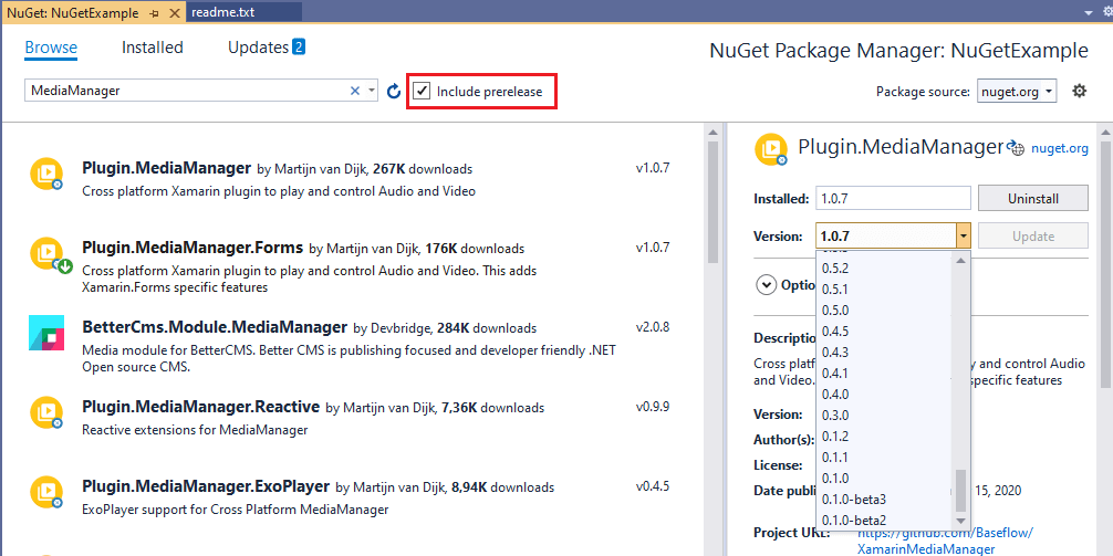 Include Prerelease NuGet Packages