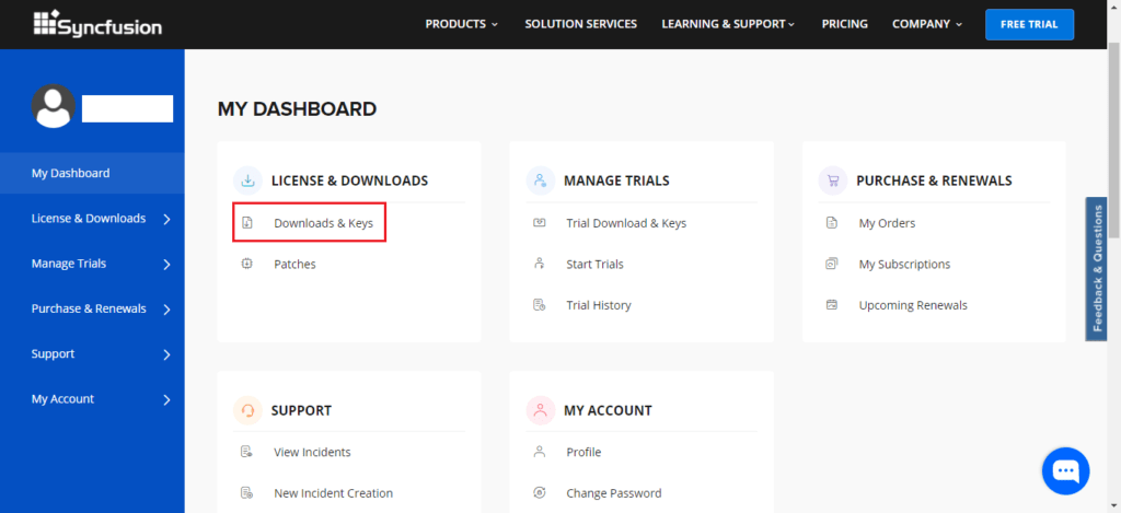 My Dashboard License Downloads