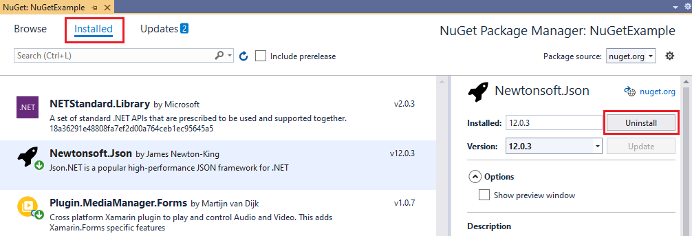 Uninstall a NuGet Package