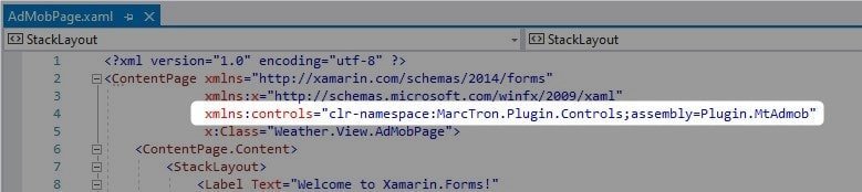 Xamarin.Forms Content Page MTAdmob Namespace