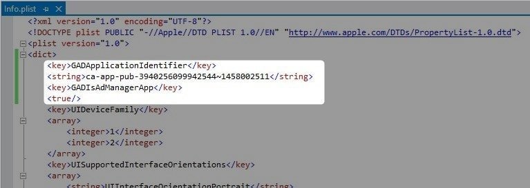 Xamarin.iOS info plist add AdMob application id